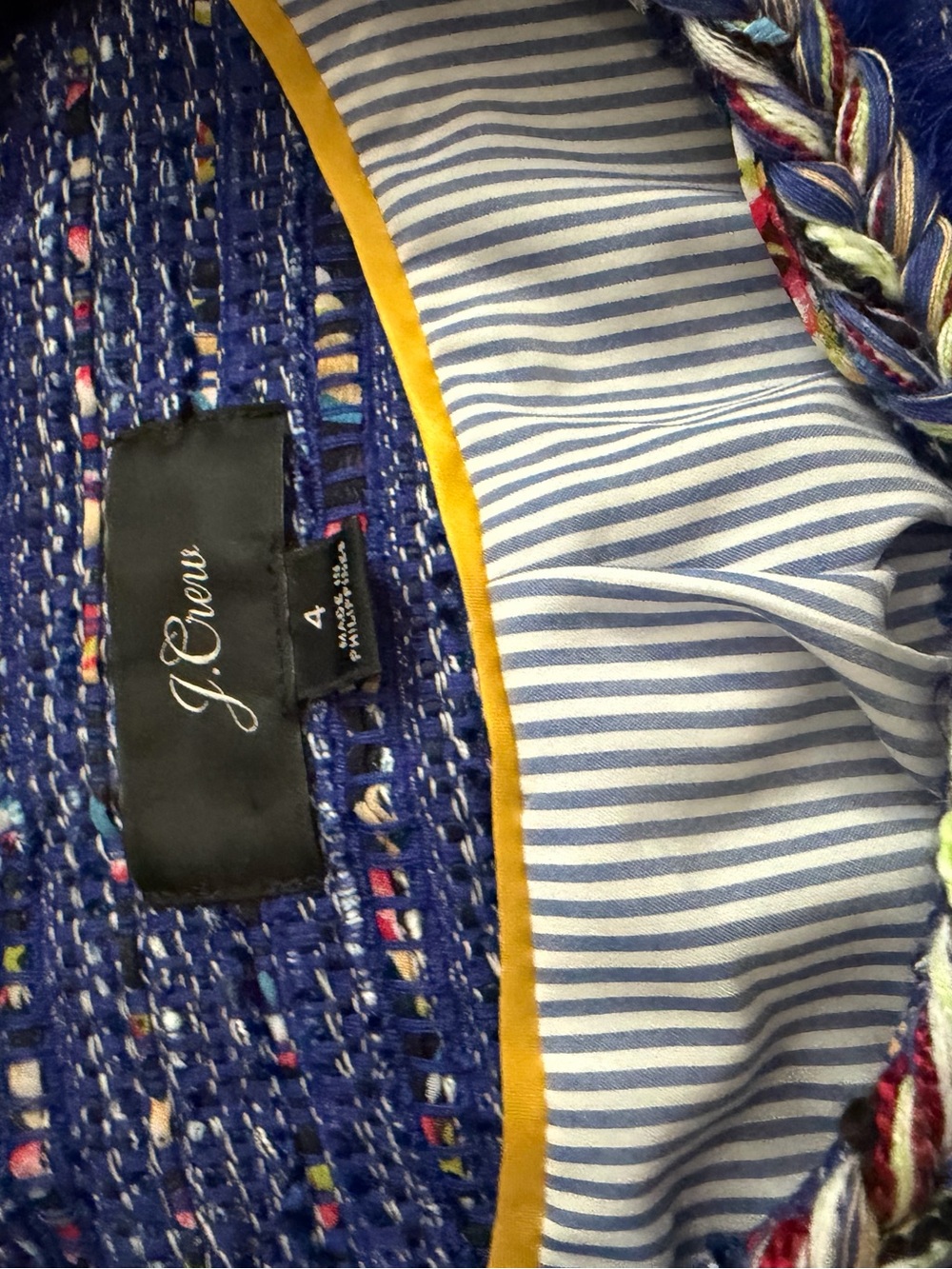 J. Crew Blue Tweed Multicolor thread Collarless Blazer Jacket - Picture 5 of 8